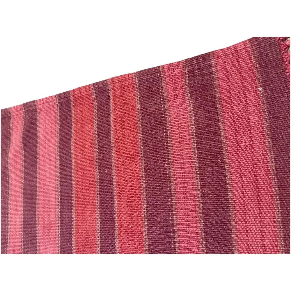Vintage Cotton Flatweave Scatter Rug Red Purple Pink Stripe Tassels Washable